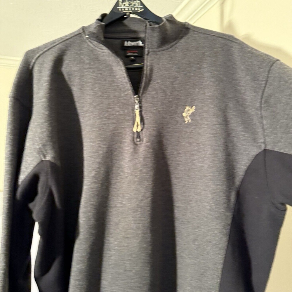 Ashworth Ez-Tech Mens Pullover Gray Black‎ Quarter Zip-RARE Back & Front Logo-XL